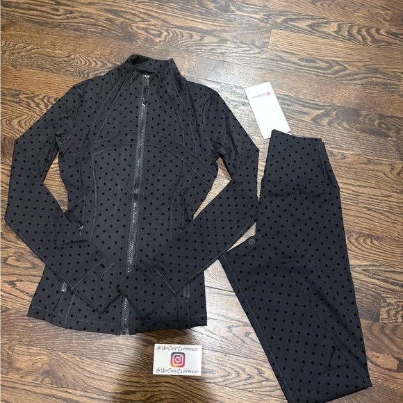 lululemon athletica Pants - lululemon athletica Black Polka Dot Jacket & Leggings Set